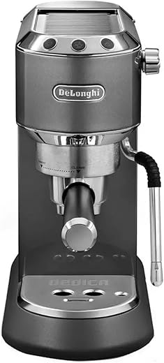De'Longhi Dedica Arte EC 885.GY espressozeefdragermachine espressomachine met MyLatterArt melkschuimmondstuk compact design 15 cm breed 1 liter watertank geschikt voor E.S.E pads grijs