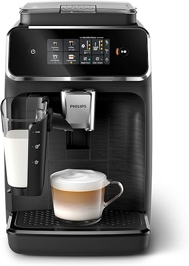PHILIPS 2300-Serie Volautomatische Espressomachine - 4 Dranken, Modern kleurentouchscreen, LatteGo-melksysteem, SilentBrew, 100% Keramische Molen, AquaClean Filter. Matzwart (EP2330/10)