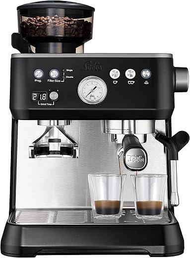 Solis Grind & Infuse Perfetta 1019 koffiezetapparaat met koffiemolen, geïntegreerde Zero Static koffiemolen, espressomachine met stoom- en warmwaterfunctie, zwart