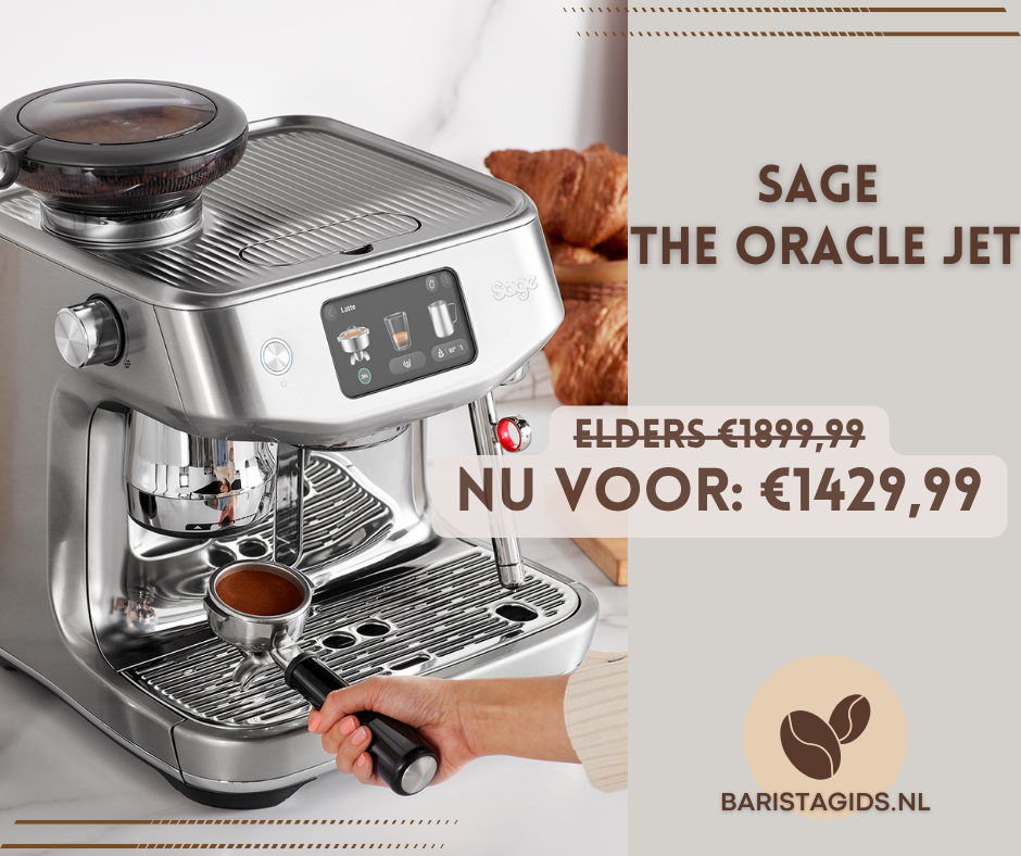 Sage Oracle jet afgeprijsd, korting op sage koffieapparaat. Een van de beste koffieapparaten.